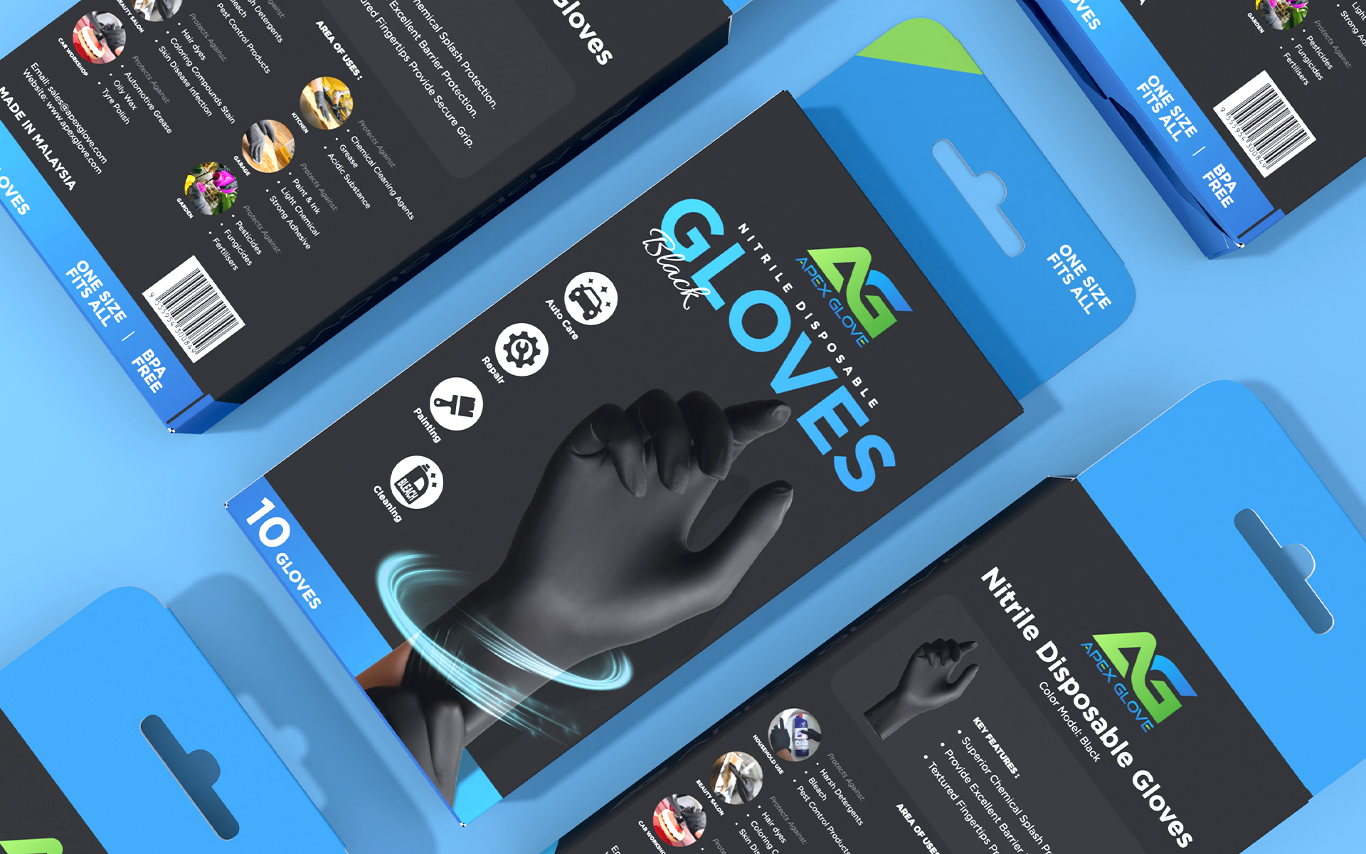 Nitril Disposable Gloves Box Packaging Design Mockup